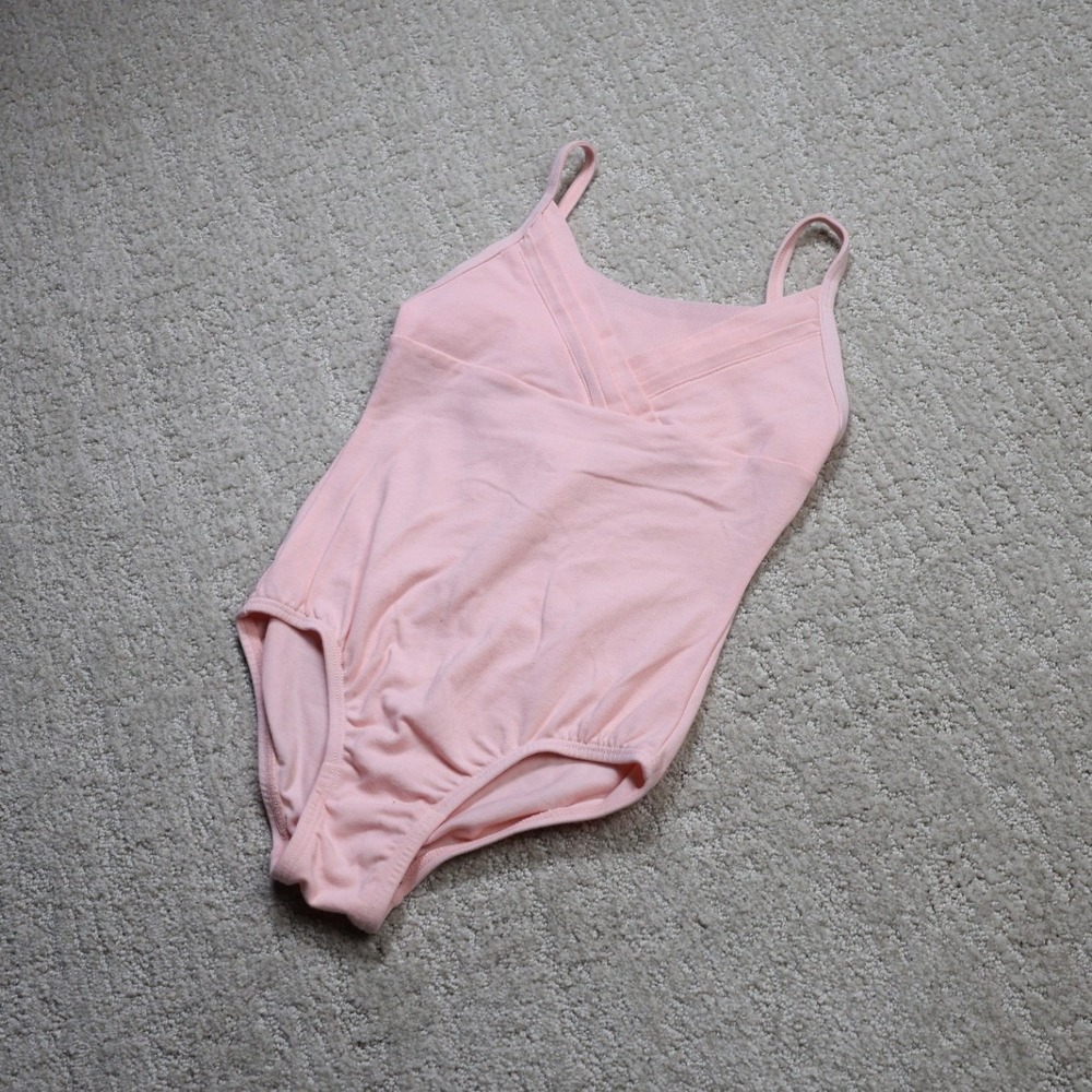 Cat & Jack Girls Pink Camisole Ballet Leotard Size S 6/7 Mesh V-Neck